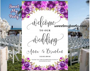 Purple Wedding Welcome Sign,Welcome to our wedding sign,(033w)